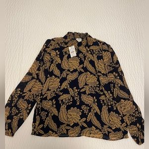 NWT. Women’s J.Crew, long sleeve, navy floral, lined with smocked neck.